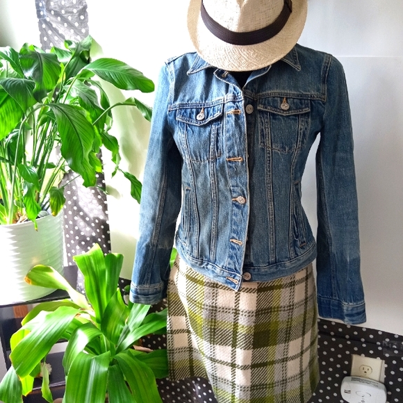 J. Crew Green & Cream Plaid Wool Mini Skirt - Picture 2 of 8